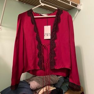 Zara Red Tie Up Shirt.